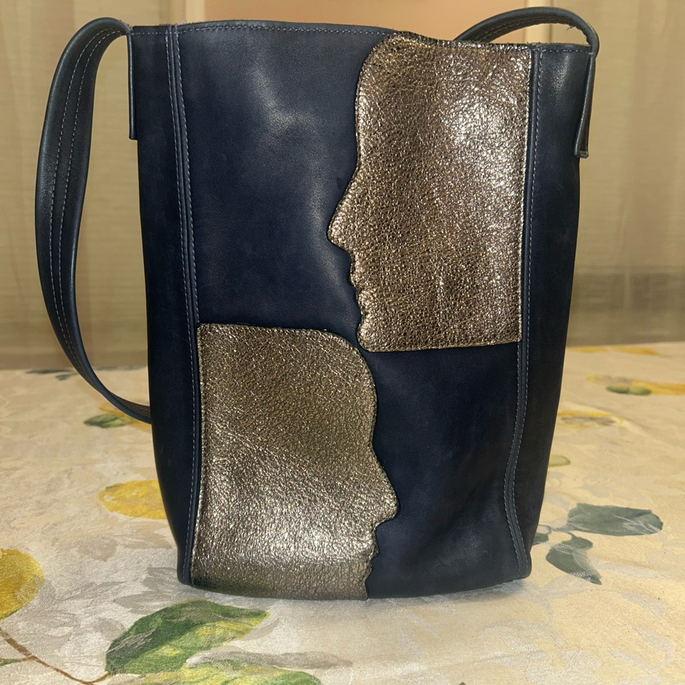 All American Apparel Metallic Accent Navy Leather Tote Bag